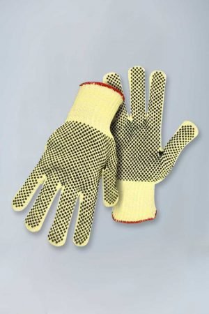 Cut resistant string knit gloves with pvc dots