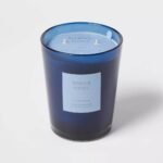 Colored Vase Glass with Dustcover Marine Moss Candle Blue