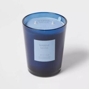 Colored Vase Glass with Dustcover Marine Moss Candle Blue