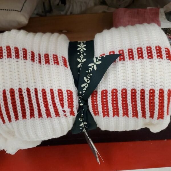 Border Stripe Rib Knit Throw Blanket