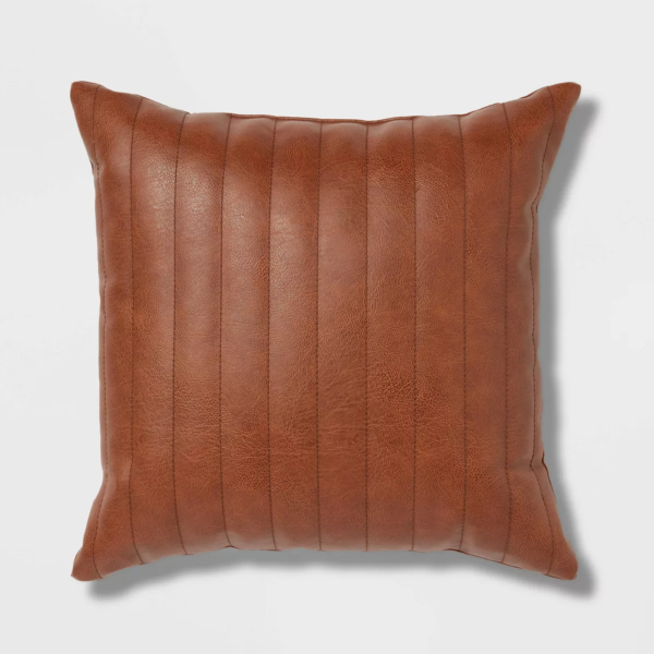 Square Faux Leather Stitch Pillow