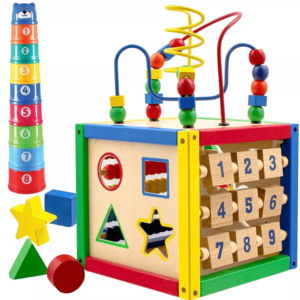 Wooden Activity Cube with Bead Maze
