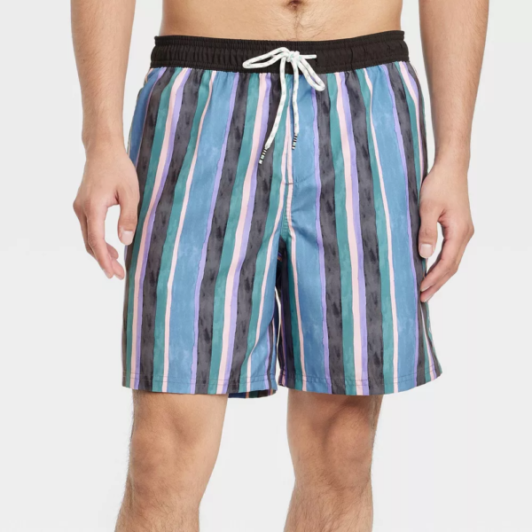 Mens 7 Vertical Striped Swim Trunks