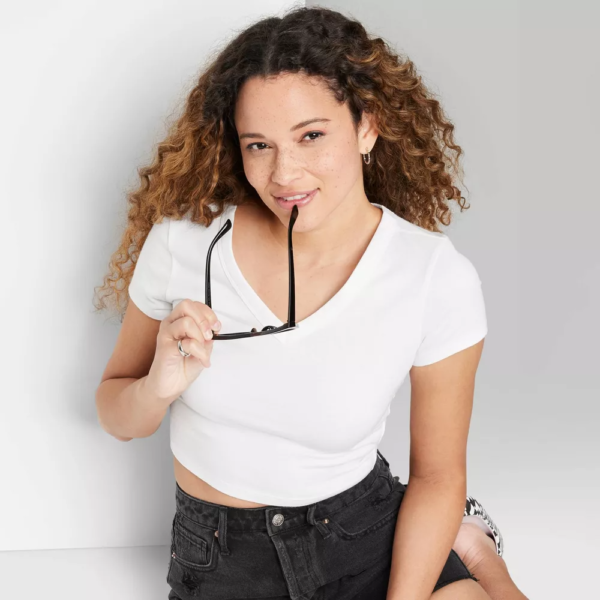 Womens Short Sleeve V-Neck Cropped T-Shirt - Wild Fable™