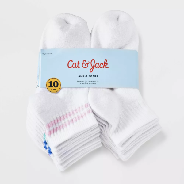 Girls 10pk Ankle Striped Socks - Cat Jack™