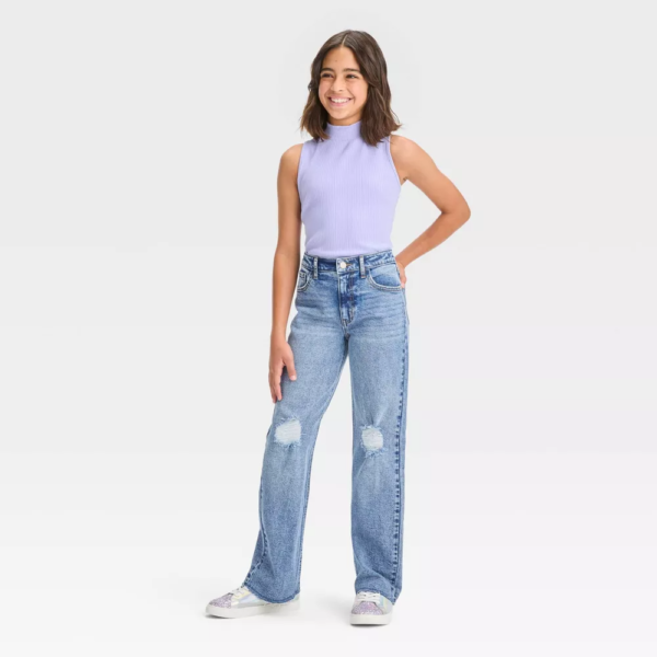 Girls High-Rise Baggy Wide Leg Jeans - art class™