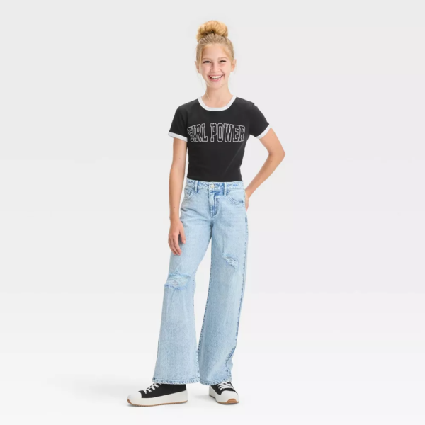 Girls Mid-Rise Wide Leg Jeans - art class™ Light Wash