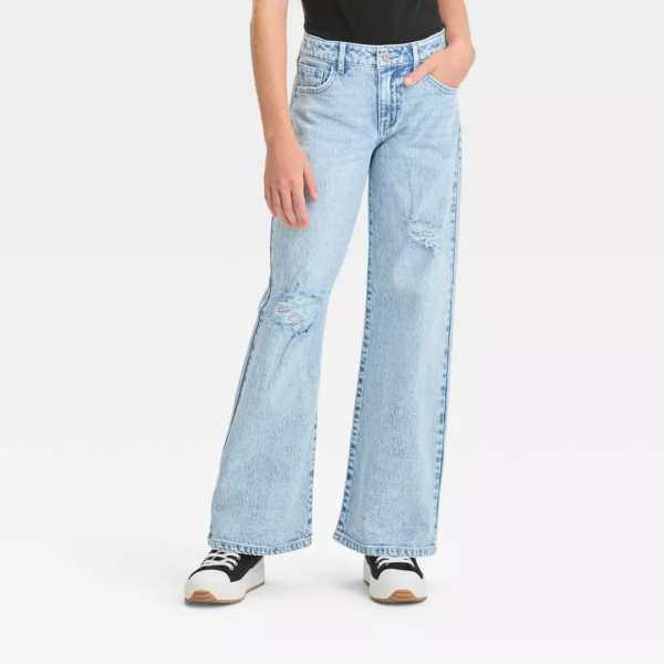 Girls Mid-Rise Wide Leg Jeans - art class™ Light Wash
