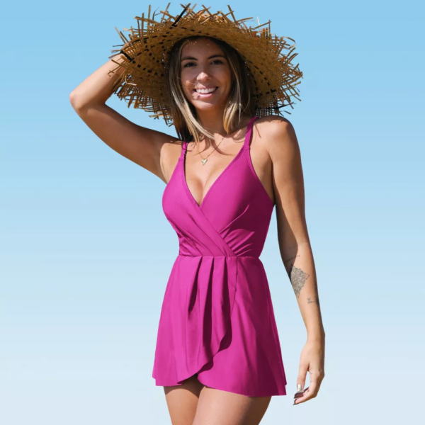 Womens Ruched Cross Back Swim Dress - Cupshe